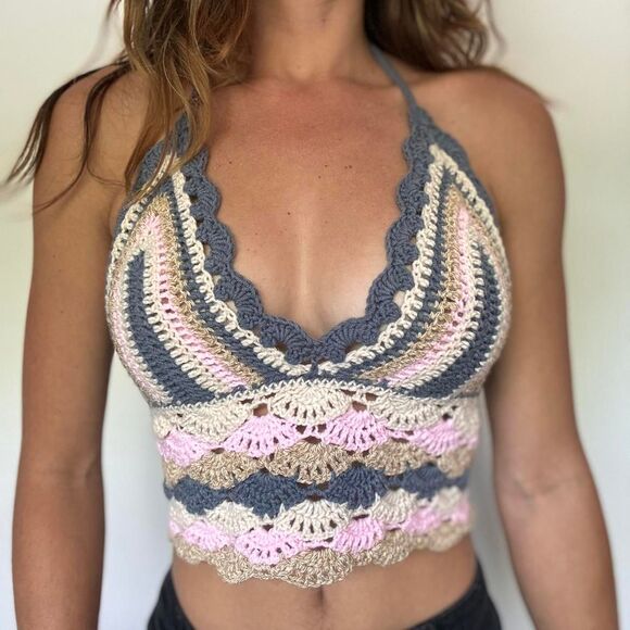 Handmade crochet multi-colored summer crop top - Picture 2 of 8